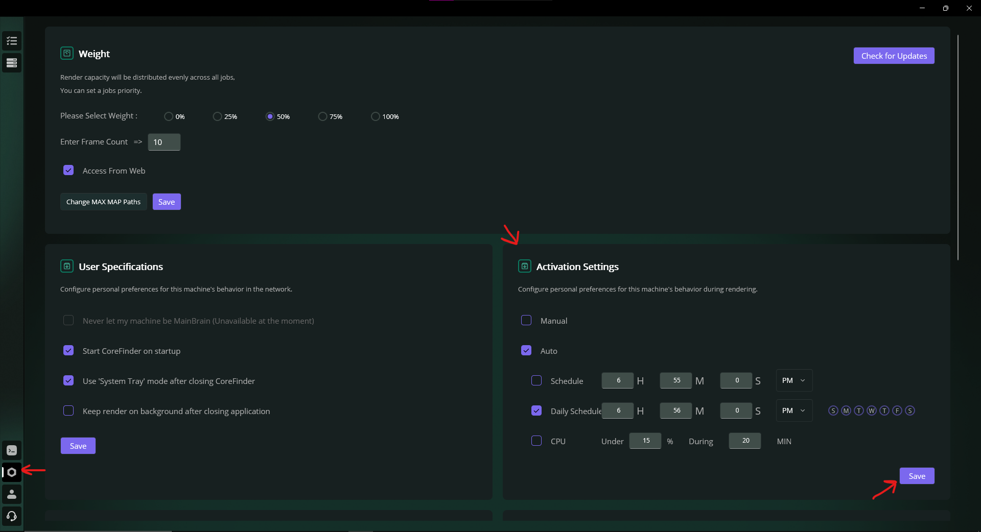 CoreFinder Activation Settings